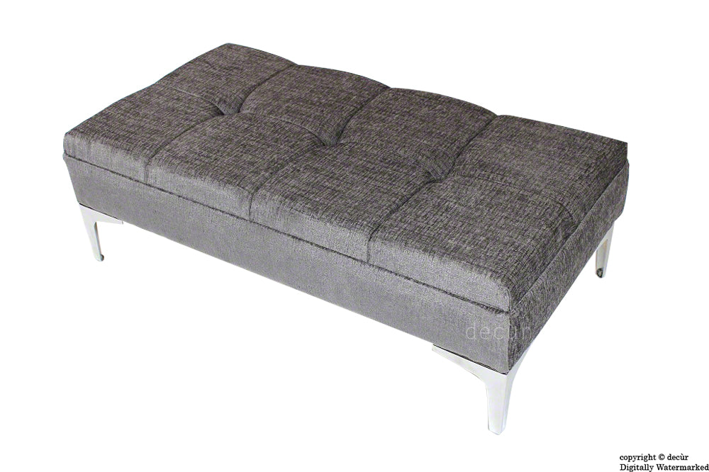 Mila Buttoned Footstool - Silver Grey with Optional Storage