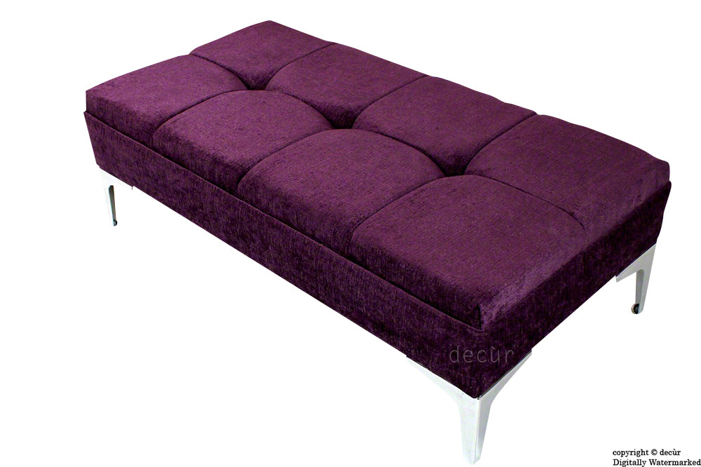 Mila Buttoned Footstool - Aubergine with Optional Storage