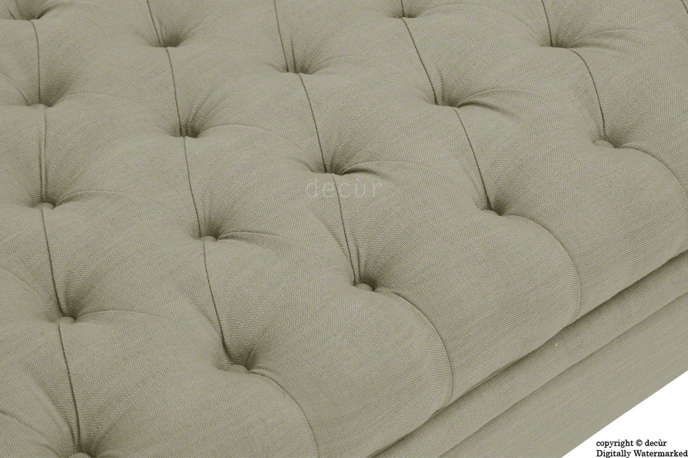 Amy Buttoned Linen Modern Tufted Footstool - Taupe