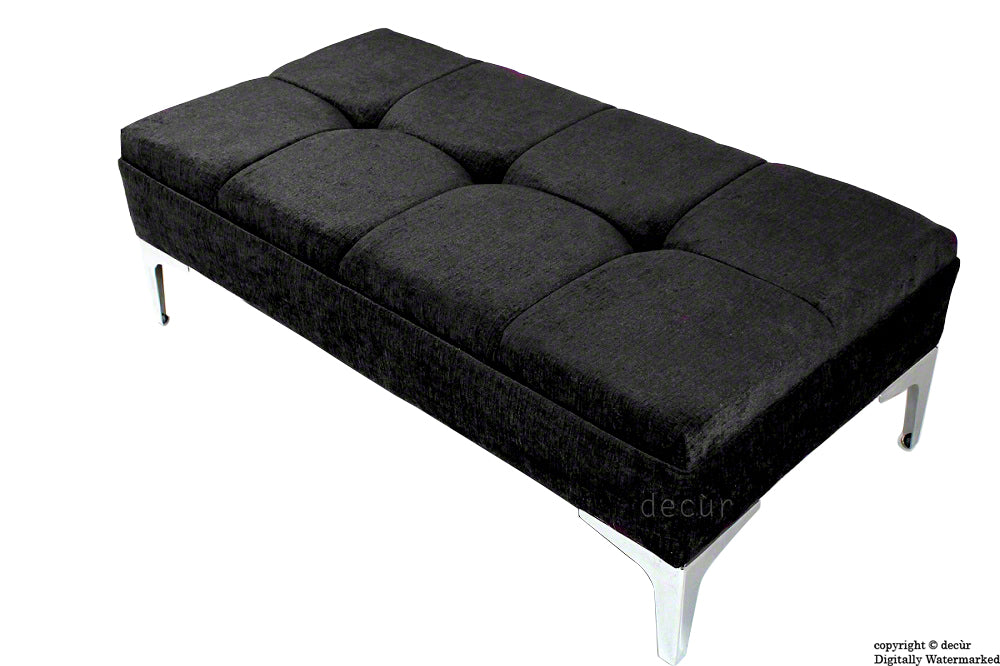 Mila Buttoned Footstool - Black with Optional Storage