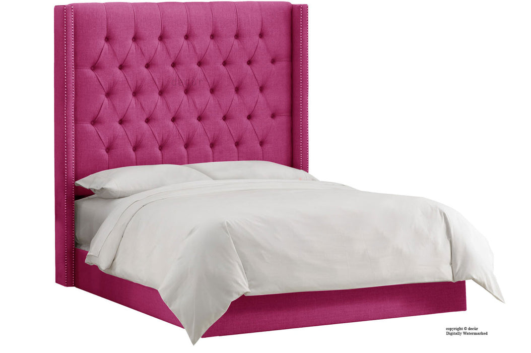 Balmoral Linen Upholstered Winged Bed - Fuchsia