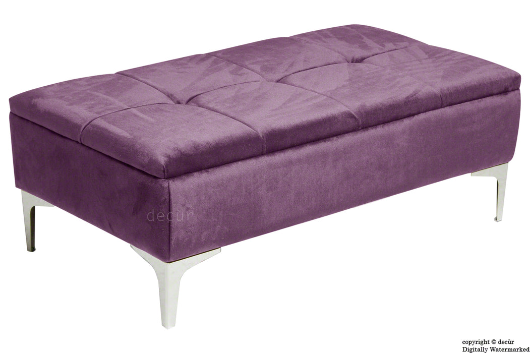 Mila Modern Buttoned Velvet Footstool - Lavender with Optional Storage