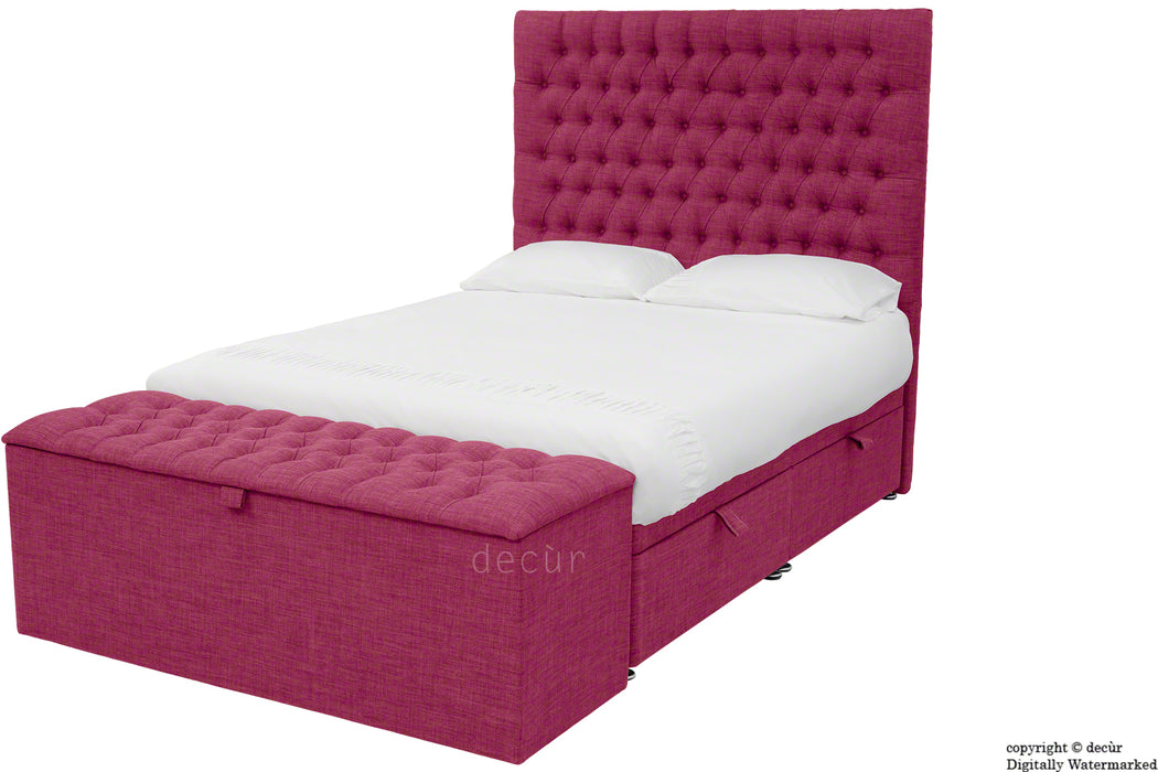 Kensington Linen Upholstered Ottoman Bed - Fuchsia