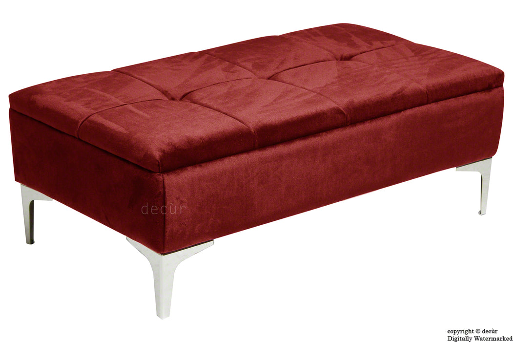 Mila Modern Buttoned Velvet Footstool - Red with Optional Storage