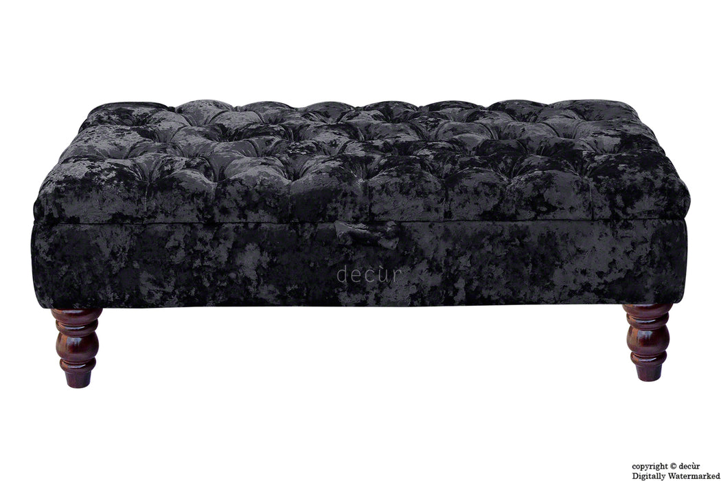 Tiffany Buttoned Crushed Velvet Footstool - Night with Optional Storage