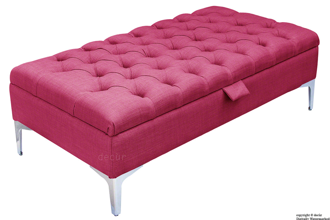 Tiffany Modern Buttoned Linen Footstool - Fuchsia with Optional Storage