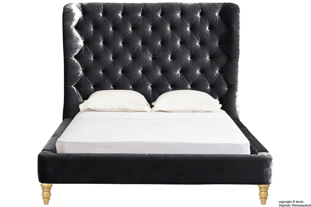 Knightsbridge Winged Velvet Upholstered Bed - Cosmic Black