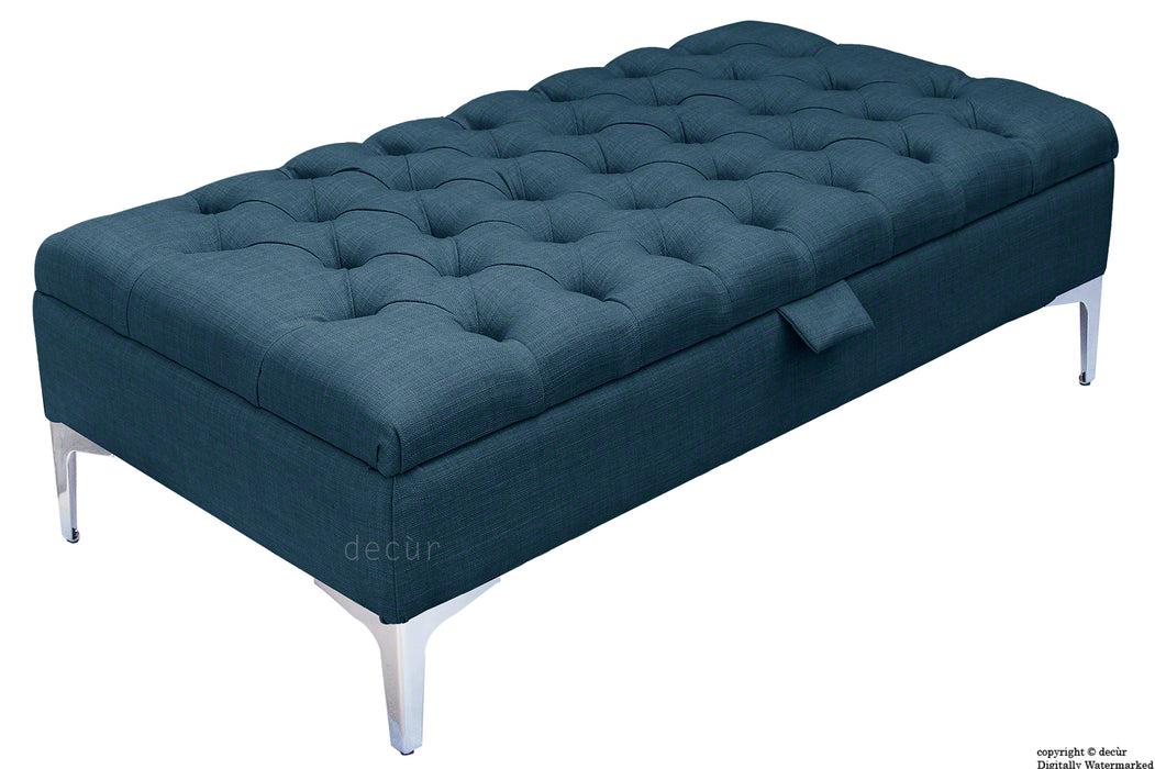 Tiffany Modern Buttoned Linen Footstool - Midnight with Optional Storage