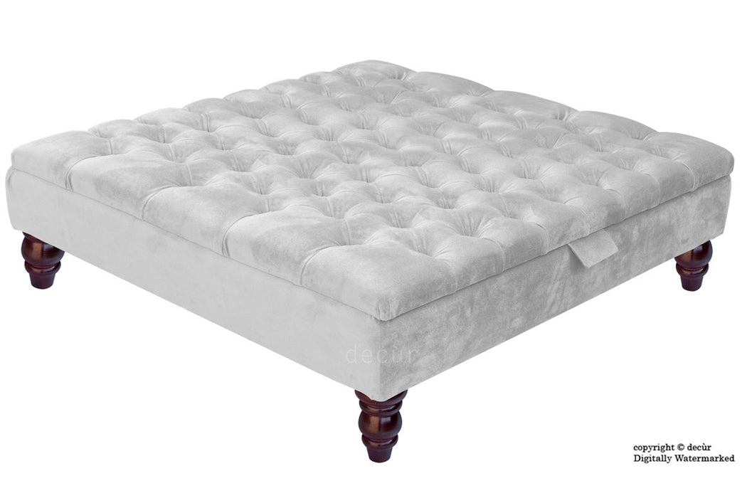 Tiffany Buttoned Velvet Footstool Large - Silver with Optional Storage