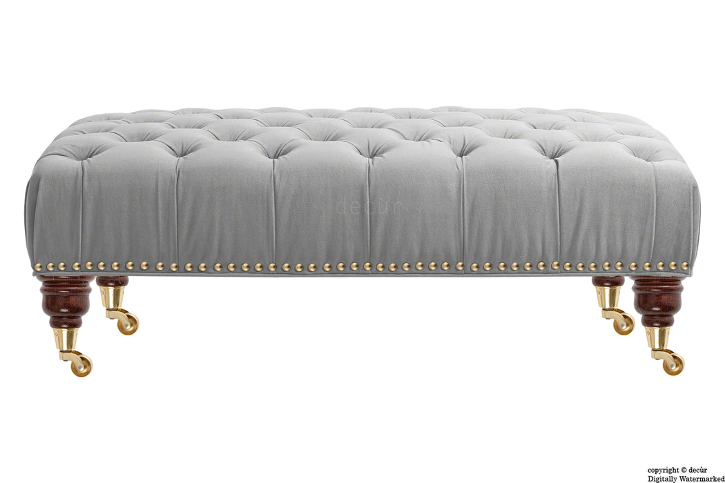 Catherine Buttoned Velvet Footstool - Silver with Optional Storage