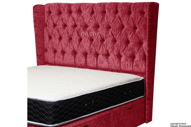 Eliza Winged Buttoned Crushed Velvet Headboard - Red