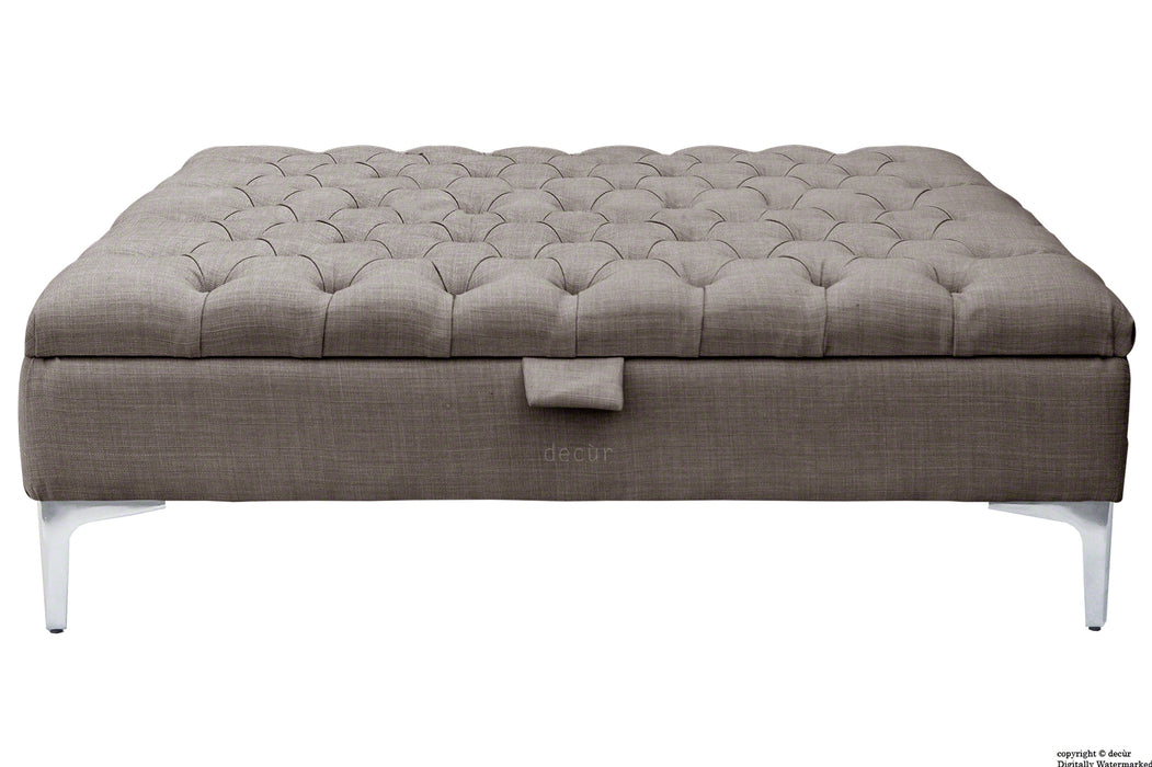 Tiffany Modern Buttoned Linen Footstool Large - Slate with Optional Storage