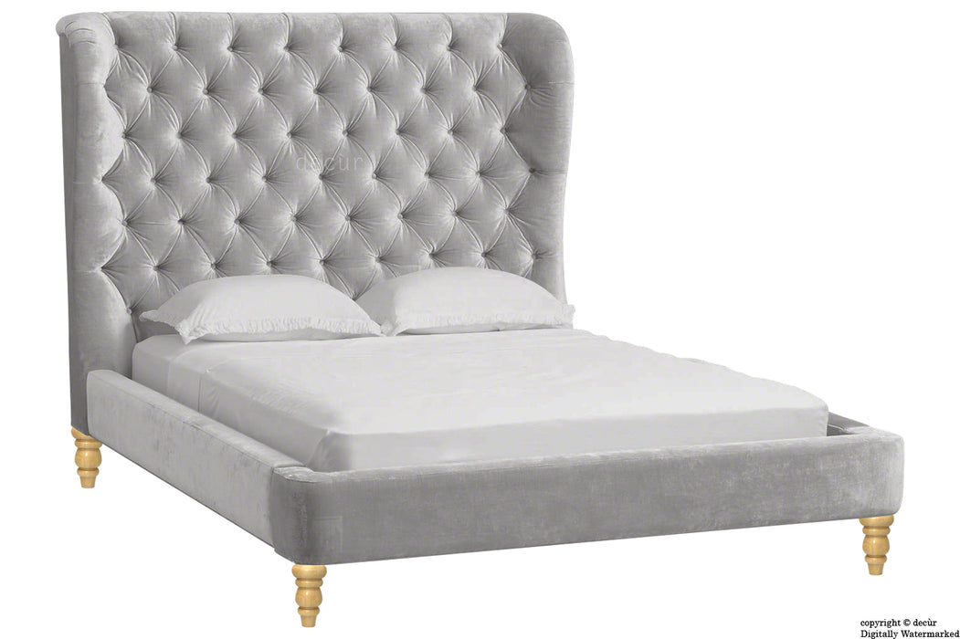 Knightsbridge Winged Velvet Upholstered Bed - Dove