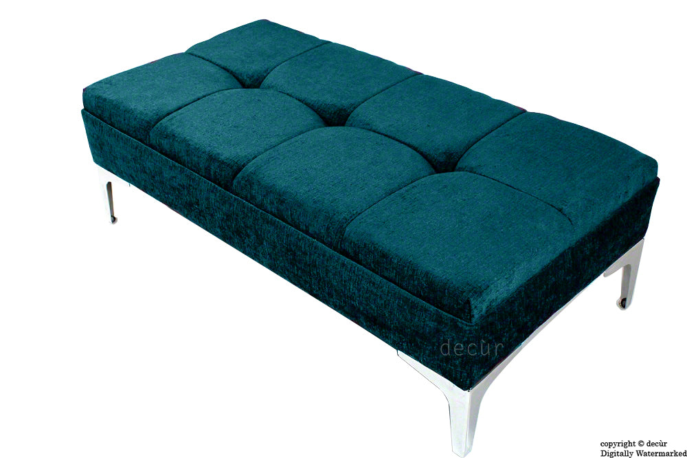 Mila Buttoned Footstool - Teal with Optional Storage