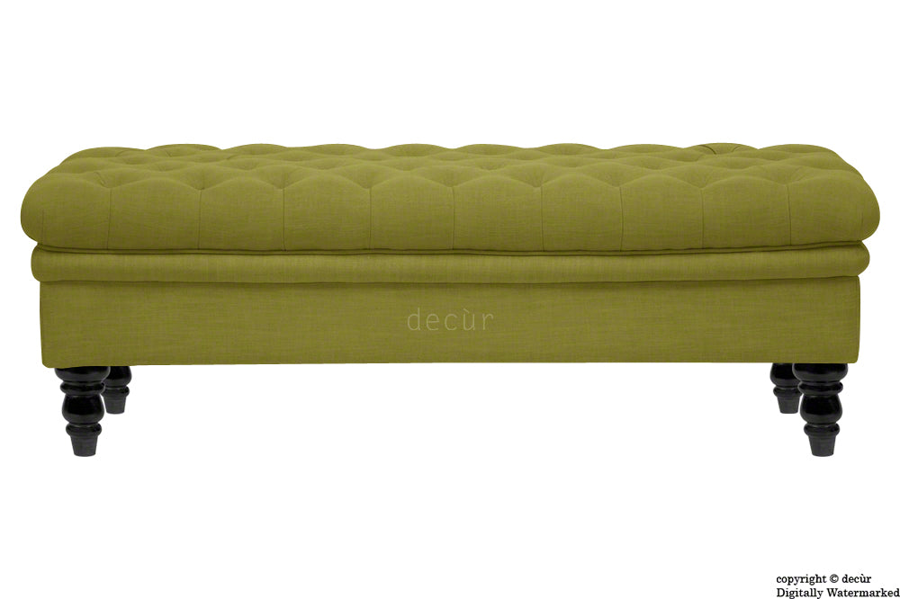 Amy Buttoned Linen Modern Tufted Footstool - Olive