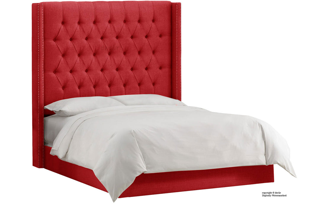 Balmoral Linen Upholstered Winged Bed - Red