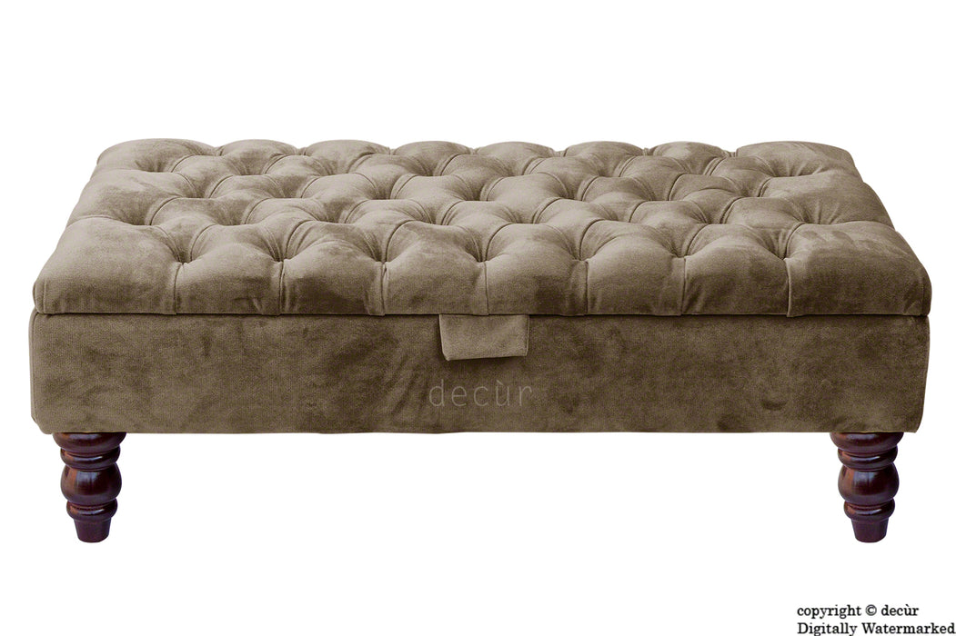 Tiffany Buttoned Velvet Footstool - Taupe with Optional Storage