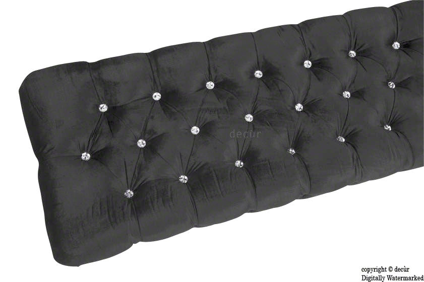 Serena Buttoned Velvet Footstool Bench - Cosmic Black