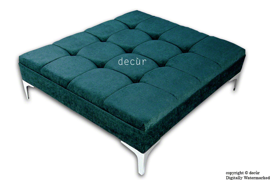 Mila Large Buttoned Footstool - Teal with Optional Storage