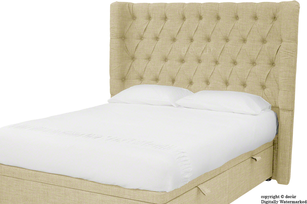 Hollyrood Buttoned Linen Winged Headboard - Sand