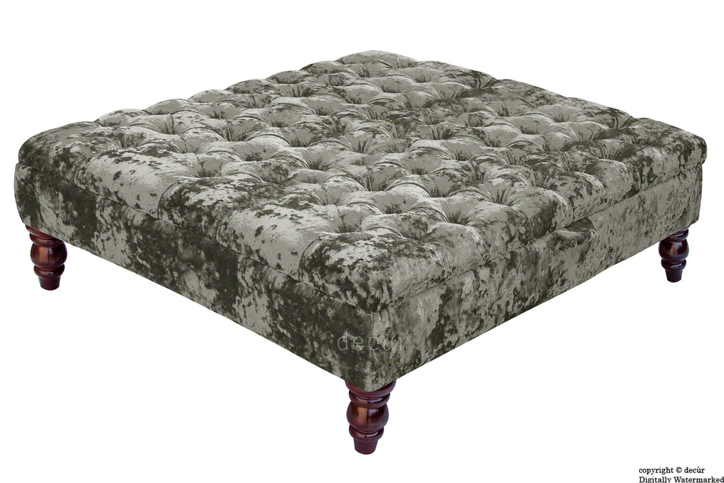 Tiffany Buttoned Crushed Velvet Footstool Large - Mistral with Optional Storage