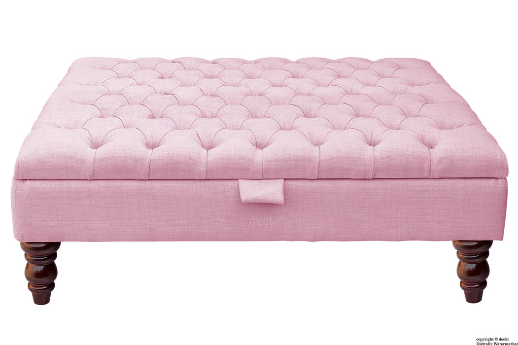 Tiffany Buttoned Linen Footstool Large - Pink with Optional Storage