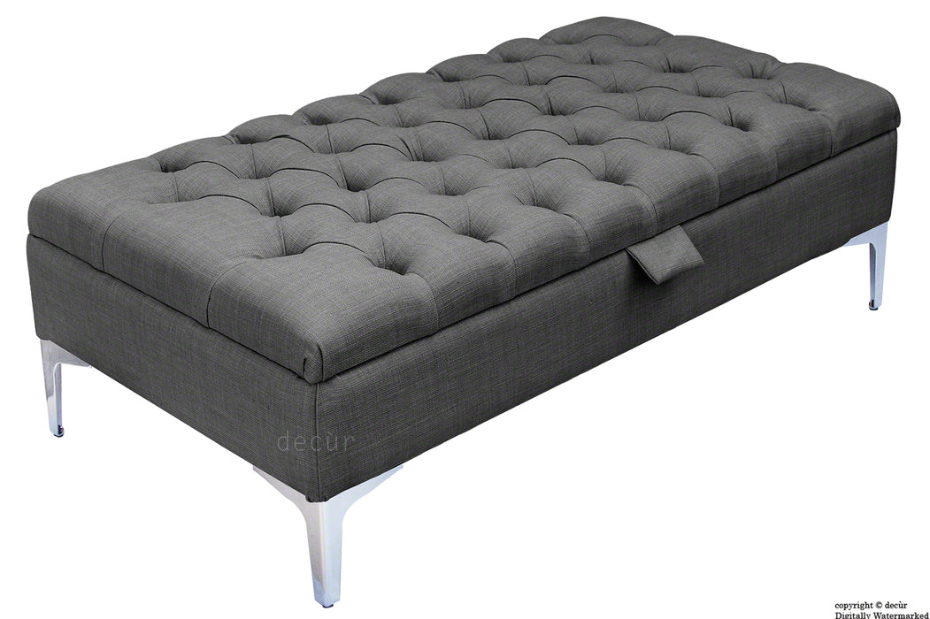 Tiffany Modern Buttoned Linen Footstool - Charcoal with Optional Storage