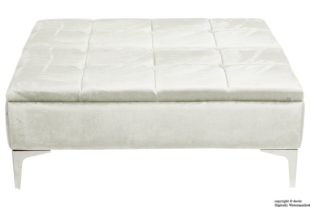 Mila Modern Buttoned Velvet Footstool Large - Cream with Optional Storage