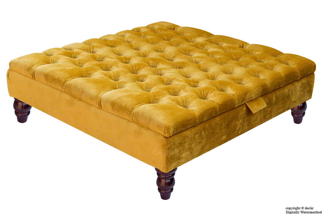 Tiffany Buttoned Velvet Footstool Large - Gold with Optional Storage