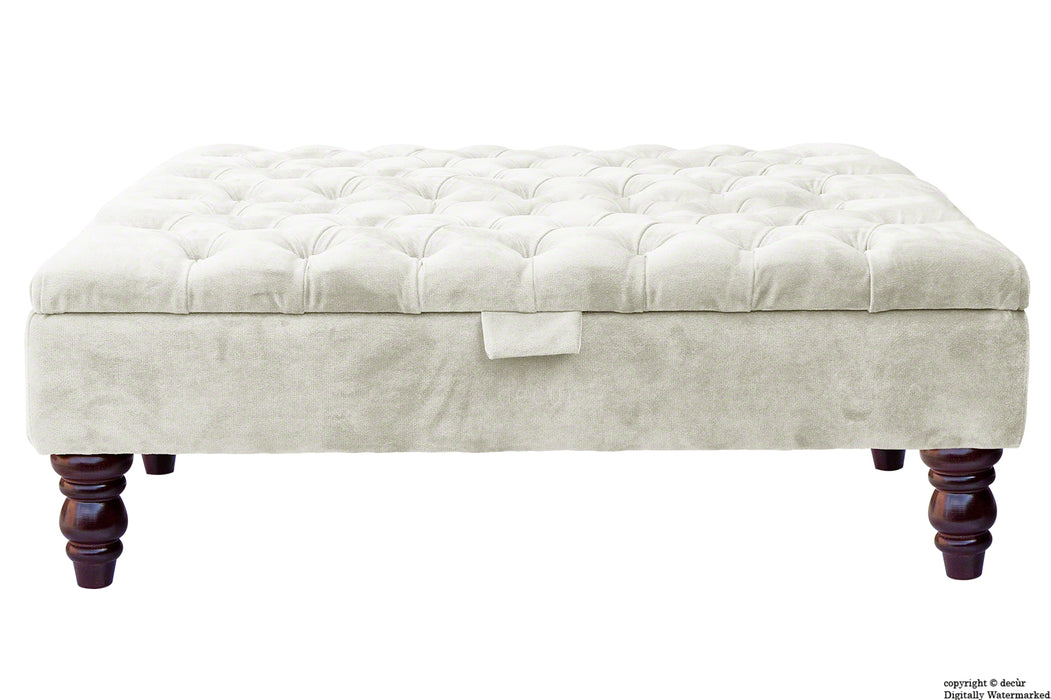 Tiffany Buttoned Velvet Footstool Large - Cream with Optional Storage