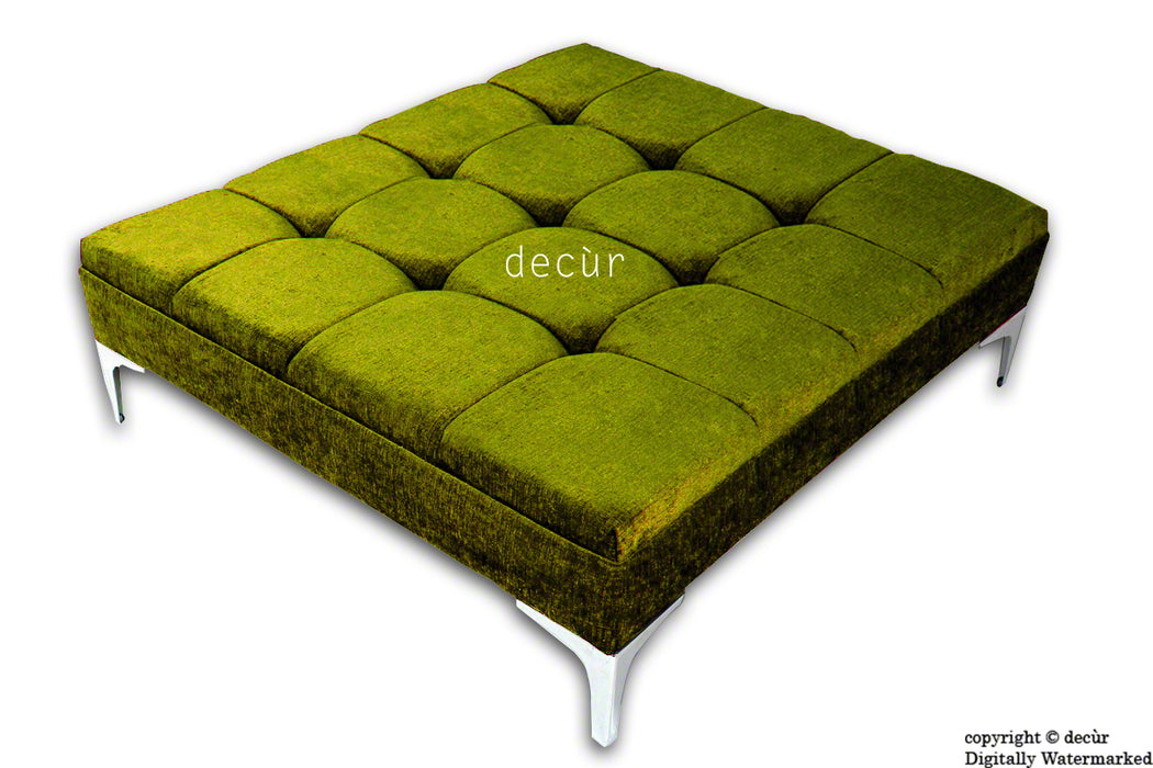 Mila Large Buttoned Footstool - Lime with Optional Storage