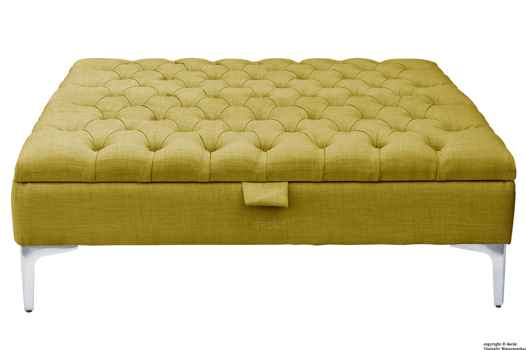 Tiffany Modern Buttoned Linen Footstool Large - Olive with Optional Storage